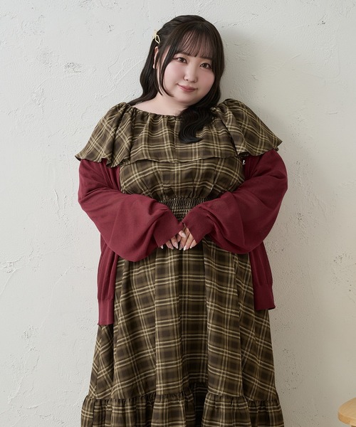 Louiosy(ルオシー)の「【Louiosy】【大きいサイズ】ラッフル襟ティアードワンピース(ワンピース・レディース・ブラック系その他/ブラウン系その他・3L/LL/4L)」の3枚目の写真