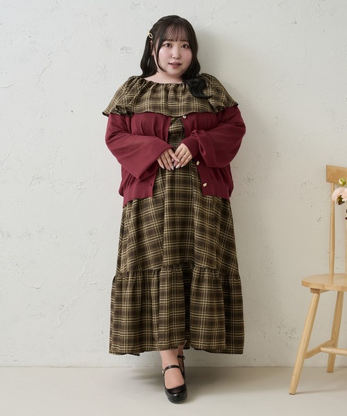 Louiosy(ルオシー)の「【Louiosy】【大きいサイズ】ラッフル襟ティアードワンピース(ワンピース・レディース・ブラック系その他/ブラウン系その他・3L/LL/4L)」の4枚目の写真