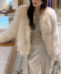 ノーカラーエコファーボリュームジャケット