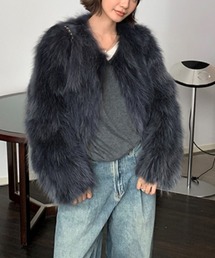ノーカラーエコファーボリュームジャケット