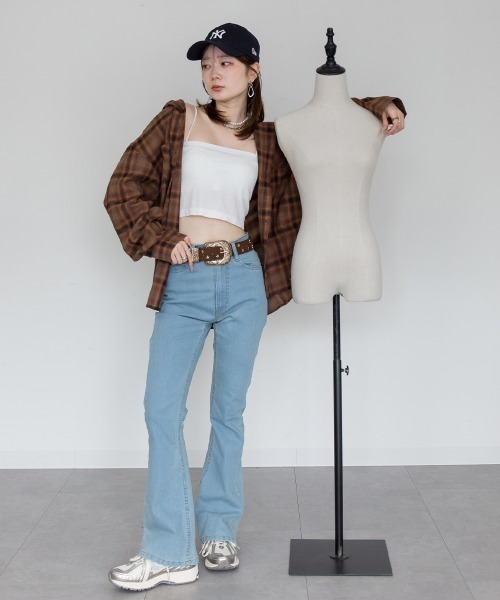 mellomela.(メロメラ)の「オーバーサイズ微起毛フードチェックシャツ(シャツ/ブラウス・レディース・ブルー系その他/ブラック/ライトブラウン/オフホワイト・FREE)」の15枚目の写真