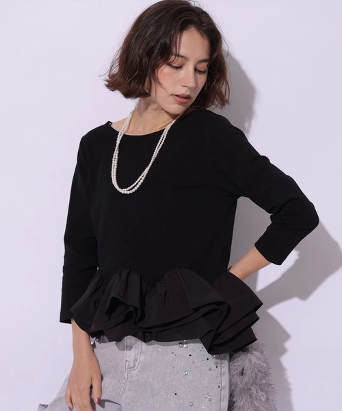 Arpege story(アルページュストーリー)の「裾フリル7分袖カットソー(Tシャツ/カットソー・レディース・ブラック系その他2/ブラック/ホワイト・2)」の22枚目の写真