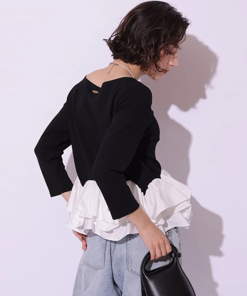 Arpege story(アルページュストーリー)の「裾フリル7分袖カットソー(Tシャツ/カットソー・レディース・ブラック系その他2/ブラック/ホワイト・2)」の19枚目の写真