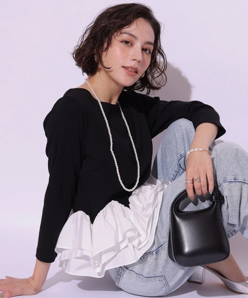 Arpege story(アルページュストーリー)の「裾フリル7分袖カットソー(Tシャツ/カットソー・レディース・ブラック系その他2/ブラック/ホワイト・2)」の20枚目の写真