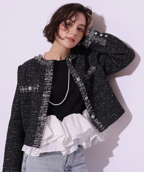 Arpege story(アルページュストーリー)の「裾フリル7分袖カットソー(Tシャツ/カットソー・レディース・ブラック系その他2/ブラック/ホワイト・2)」の21枚目の写真