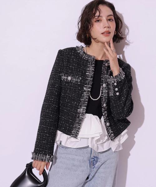 Arpege story(アルページュストーリー)の「裾フリル7分袖カットソー(Tシャツ/カットソー・レディース・ブラック系その他2/ブラック/ホワイト・2)」の11枚目の写真