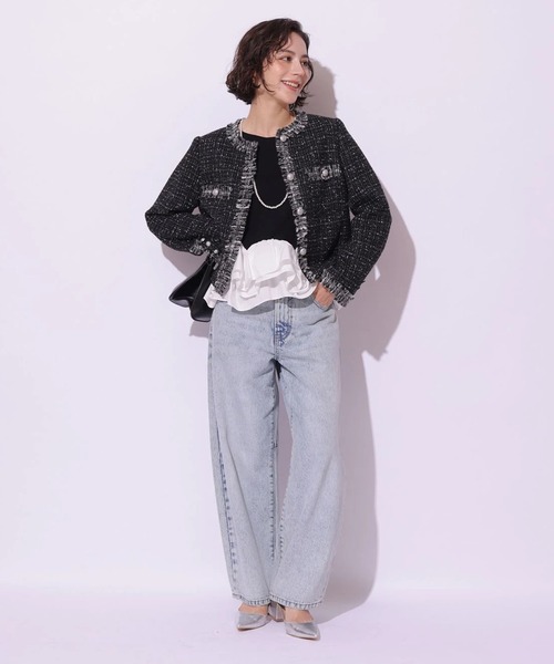 Arpege story(アルページュストーリー)の「裾フリル7分袖カットソー(Tシャツ/カットソー・レディース・ブラック系その他2/ブラック/ホワイト・2)」の12枚目の写真