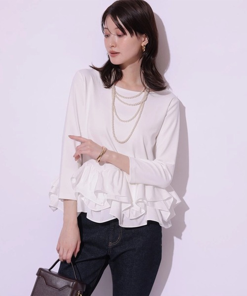 Arpege story(アルページュストーリー)の「裾フリル7分袖カットソー(Tシャツ/カットソー・レディース・ブラック系その他2/ブラック/ホワイト・2)」の13枚目の写真