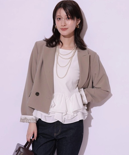 Arpege story(アルページュストーリー)の「裾フリル7分袖カットソー(Tシャツ/カットソー・レディース・ブラック系その他2/ブラック/ホワイト・2)」の9枚目の写真