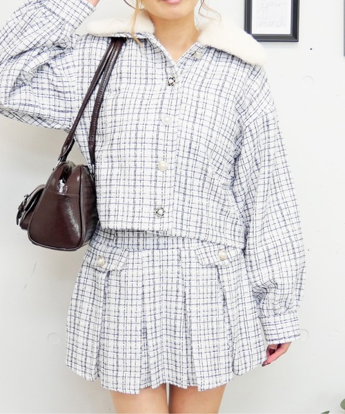 FUN(ファン)の「ツイードファージャケット(その他アウター・レディース・オフホワイト/ベージュ/ブラック・S/M)」の1枚目の写真