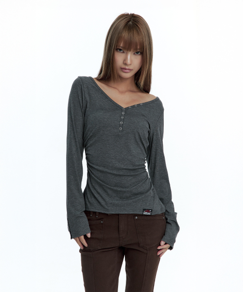ROUGHNECK(ラフネック)の「シャーリングヘンリーネック長袖 チャコール(Tシャツ/カットソー・レディース・その他・SMALL/MEDIUM)」の8枚目の写真