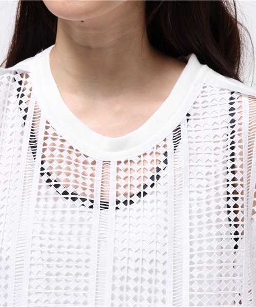 REAL CUBE（リアルキューブ）の「メッシュ切替レイヤードノースリーブワンピース（ワンピース・レディース・オフホワイト・38）」の5枚目の写真