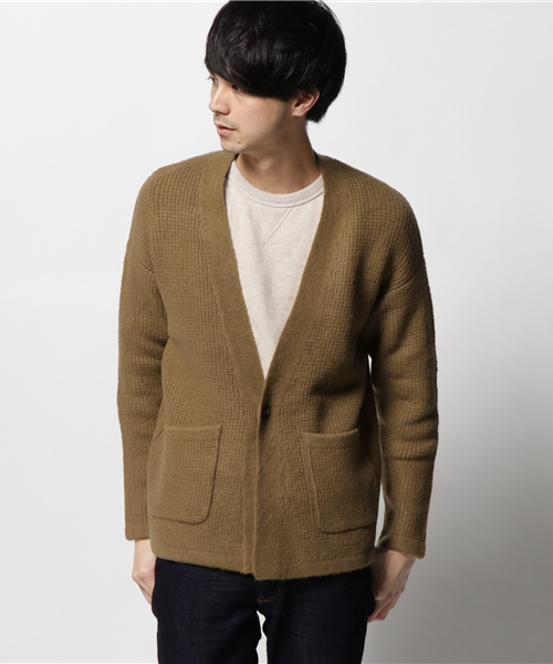 Denime（ドゥニーム）の「ワッフルVネックニットカーディガン（カーディガン/ボレロ・メンズ・キャメル/ネイビー/杢グレー/ブラック・MEDIUM/LARGE）」の4枚目の写真