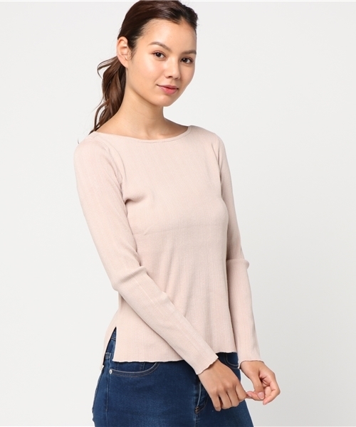 NATURAL BEAUTY BASIC（ナチュラルビューティーベーシック）の「総針リブニット（ニット/セーター・レディース・グレー/ホワイト系その他/ピンク・MEDIUM）」の3枚目の写真