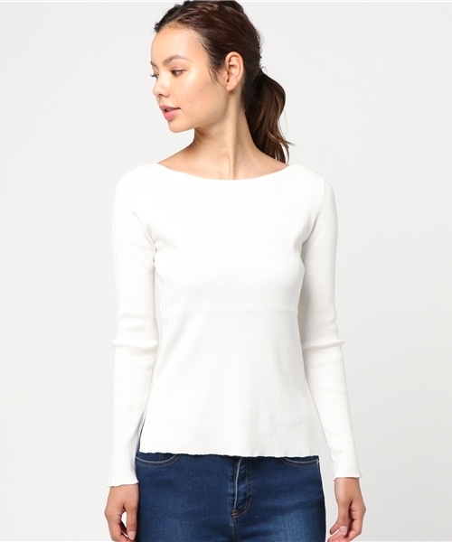 NATURAL BEAUTY BASIC（ナチュラルビューティーベーシック）の「総針リブニット（ニット/セーター・レディース・グレー/ホワイト系その他/ピンク・MEDIUM）」の4枚目の写真