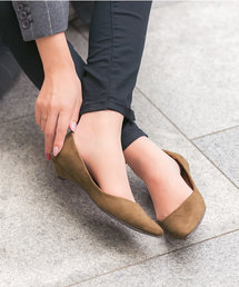 menue | ポインテッドトゥ ローヒールパンプス（スエード調／同色巻きヒール）(パンプス)