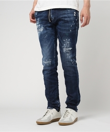 PANTS 5 POCKETS/COOL GUY JEAN/MEDIUM BLUE STITCHED GREEN SPOTS WASH