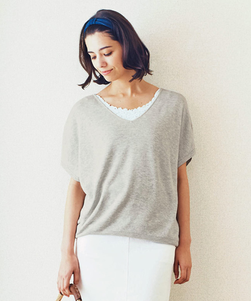and myera（アンド マイラ）の「ａｎｄ　ｍｙｅｒａ　とろみセーター（ニット/セーター・レディース・ネイビー/ライトグレー・X-LARGE/MEDIUM/LARGE/SMALL）」の2枚目の写真
