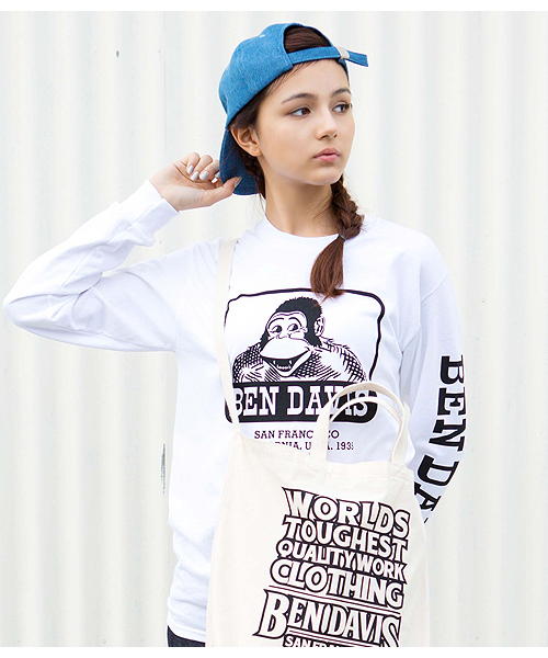 BEN DAVIS ORIGINALS(ベンデイビスオリジナルス)の「BEN DAVIS PRINT LONG SLEEVE TEE(Tシャツ/カットソー・メンズ・ホワイト/ブラック/ヘザーグレー/ピンク・MEDIUM/LARGE/SMALL/X-LARGE)」の2枚目の写真