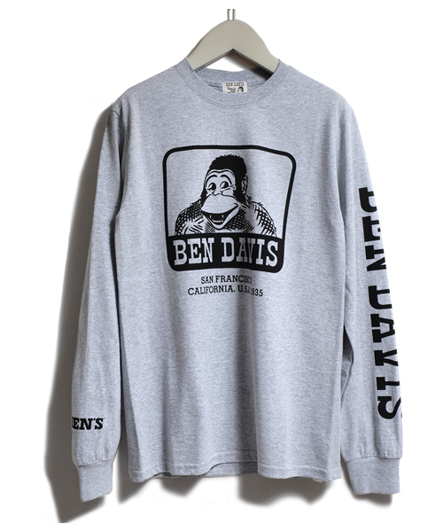 BEN DAVIS ORIGINALS(ベンデイビスオリジナルス)の「BEN DAVIS PRINT LONG SLEEVE TEE(Tシャツ/カットソー・メンズ・ホワイト/ブラック/ヘザーグレー/ピンク・MEDIUM/LARGE/SMALL/X-LARGE)」の1枚目の写真