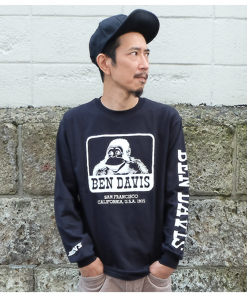 BEN DAVIS ORIGINALS(ベンデイビスオリジナルス)の「BEN DAVIS PRINT LONG SLEEVE TEE(Tシャツ/カットソー・メンズ・ホワイト/ブラック/ヘザーグレー/ピンク・MEDIUM/LARGE/SMALL/X-LARGE)」の3枚目の写真