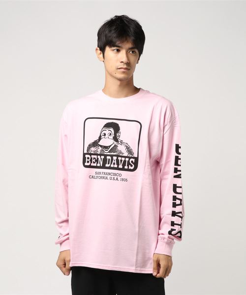 BEN DAVIS ORIGINALS(ベンデイビスオリジナルス)の「BEN DAVIS PRINT LONG SLEEVE TEE(Tシャツ/カットソー・メンズ・ホワイト/ブラック/ヘザーグレー/ピンク・MEDIUM/LARGE/SMALL/X-LARGE)」の4枚目の写真