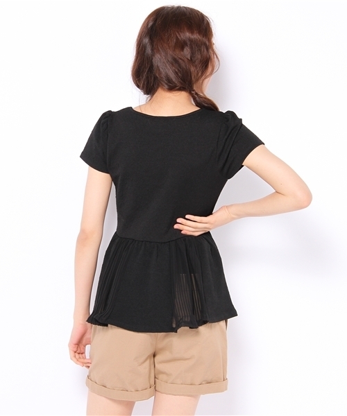 one after another NICE CLAUP（ワンアフターアナザーナイスクラップ）の「ふくれジャガードペプラム（Tシャツ/カットソー・レディース・ブラック/クリーム/ピンクベージュ・FREE）」の8枚目の写真