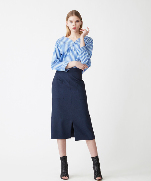 Velvet BY NOISE MAKER（ベルベッドバイノイズメーカー）の「ポケットタイトスカート（スカート・レディース・ネイビー/ライトベージュ/ピンク・36/38）」の3枚目の写真