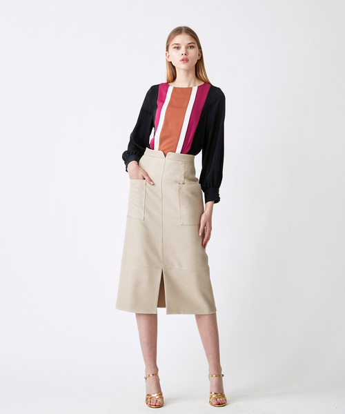 Velvet BY NOISE MAKER（ベルベッドバイノイズメーカー）の「ポケットタイトスカート（スカート・レディース・ネイビー/ライトベージュ/ピンク・36/38）」の2枚目の写真