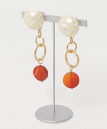 【Reve de papillon】ヴィンテージ風イヤリング シェル＆赤メノウ