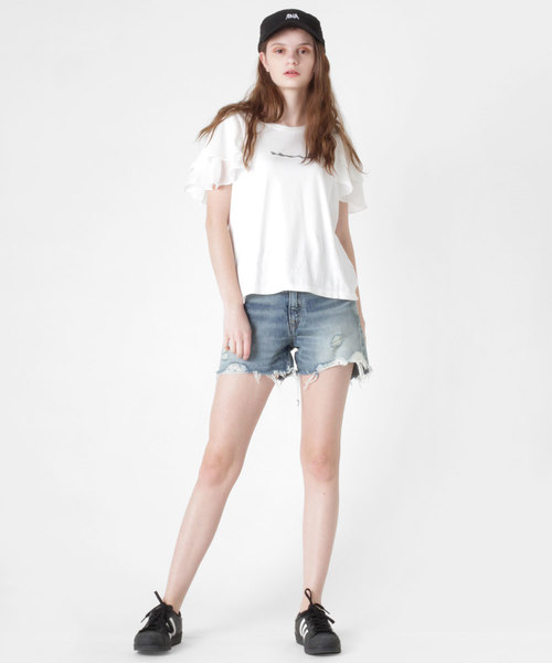 RNA(アールエヌエー)の「M0888 デザインスリーブプルオーバー(Tシャツ/カットソー・レディース・オフホワイト/スミクロ/イエロー/ピンク・MEDIUM)」の7枚目の写真