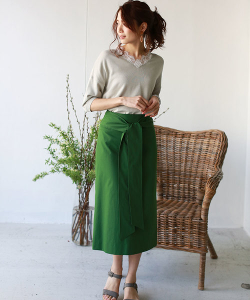 REAL CUBE（リアルキューブ）の「REAL CUBE ダブルレースVネックニット（ニット/セーター・レディース・ミント/オフホワイト/ネイビー/グレー/ライム・36/38/40）」の10枚目の写真