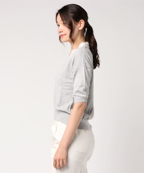 REAL CUBE（リアルキューブ）の「REAL CUBE ダブルレースVネックニット（ニット/セーター・レディース・ミント/オフホワイト/ネイビー/グレー/ライム・36/38/40）」の8枚目の写真