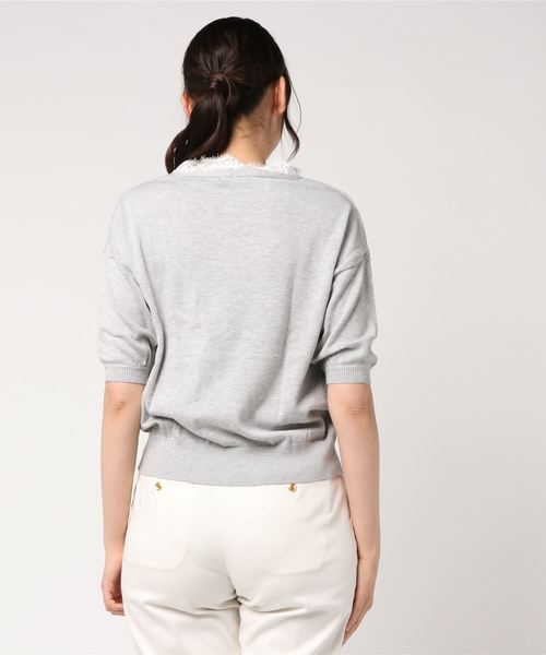 REAL CUBE（リアルキューブ）の「REAL CUBE ダブルレースVネックニット（ニット/セーター・レディース・ミント/オフホワイト/ネイビー/グレー/ライム・36/38/40）」の6枚目の写真