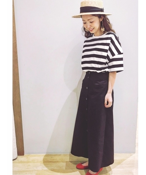 earth music&ecology(アースミュージックアンドエコロジー)の「・太ピッチボーダーワイドTシャツ(Tシャツ/カットソー・レディース・ネイビー/ブラック/杢グレー/ブルー・FREE)」の2枚目の写真