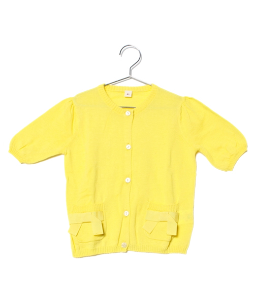 green label relaxing（グリーンレーベルリラクシング）の「○△【BABY】リボンポケット カーディガン 7分袖 ◆（その他ベビー用品・キッズ・オレンジ/イエロー・85cm）」の2枚目の写真