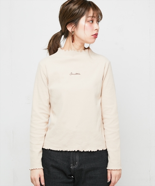 natural couture(ナチュラルクチュール)の「起毛フライスちびロゴプチハイロンTシャツ(Tシャツ/カットソー・レディース・ブラック/ベージュ/ピンク/アイボリー・FREE)」の6枚目の写真