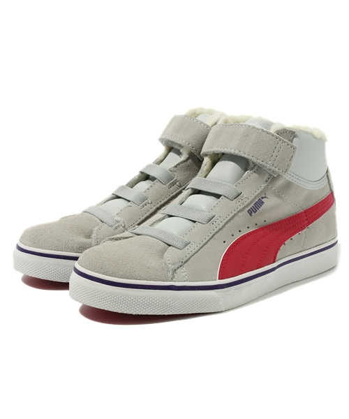 PUMA（プーマ）の「プーマミッド VULC ファー V (KIDS)（スニーカー・キッズ・ネイビー/グレー・17cm/18cm/15cm/16cm/12cm/20cm/21cm/14cm/19cm/13cm）」の2枚目の写真