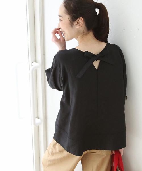 coen（コーエン）の「【WEB限定復刻】フレンチリネンバックリボンブラウス（シャツ/ブラウス・レディース・チェック/ネイビー/ブラック・FREE）」の4枚目の写真