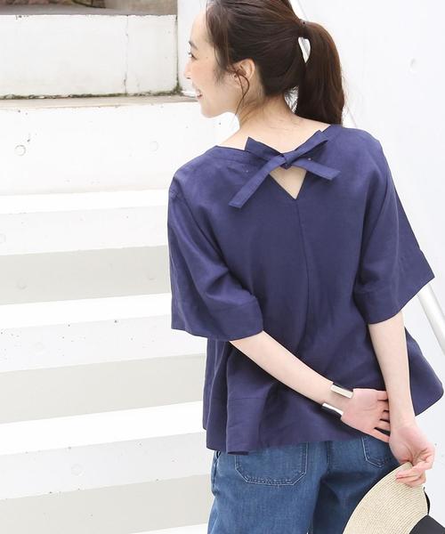 coen（コーエン）の「【WEB限定復刻】フレンチリネンバックリボンブラウス（シャツ/ブラウス・レディース・チェック/ネイビー/ブラック・FREE）」の8枚目の写真