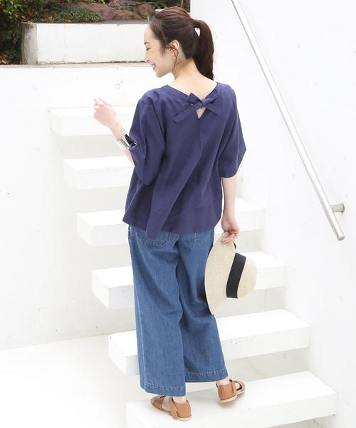 coen（コーエン）の「【WEB限定復刻】フレンチリネンバックリボンブラウス（シャツ/ブラウス・レディース・チェック/ネイビー/ブラック・FREE）」の19枚目の写真