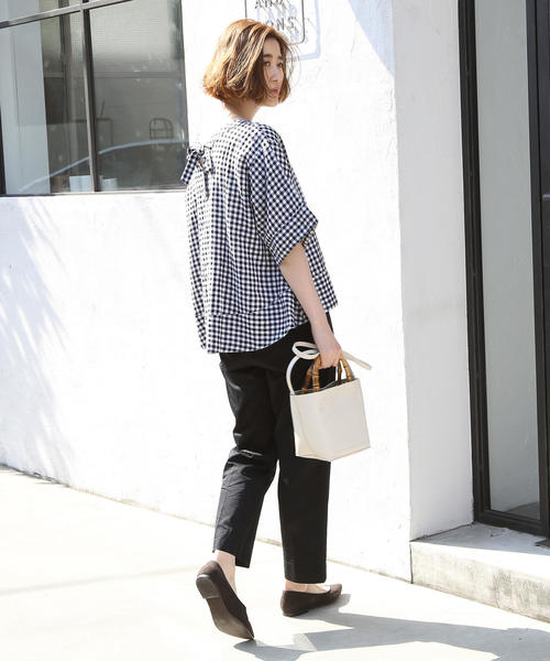 coen（コーエン）の「【WEB限定復刻】フレンチリネンバックリボンブラウス（シャツ/ブラウス・レディース・チェック/ネイビー/ブラック・FREE）」の20枚目の写真