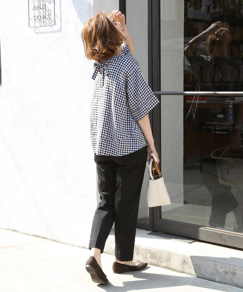 coen（コーエン）の「【WEB限定復刻】フレンチリネンバックリボンブラウス（シャツ/ブラウス・レディース・チェック/ネイビー/ブラック・FREE）」の22枚目の写真