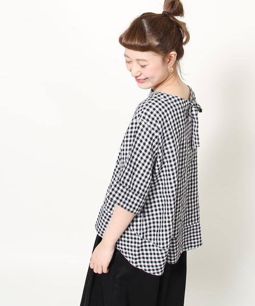 coen（コーエン）の「【WEB限定復刻】フレンチリネンバックリボンブラウス（シャツ/ブラウス・レディース・チェック/ネイビー/ブラック・FREE）」の15枚目の写真