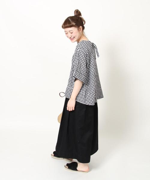 coen（コーエン）の「【WEB限定復刻】フレンチリネンバックリボンブラウス（シャツ/ブラウス・レディース・チェック/ネイビー/ブラック・FREE）」の17枚目の写真
