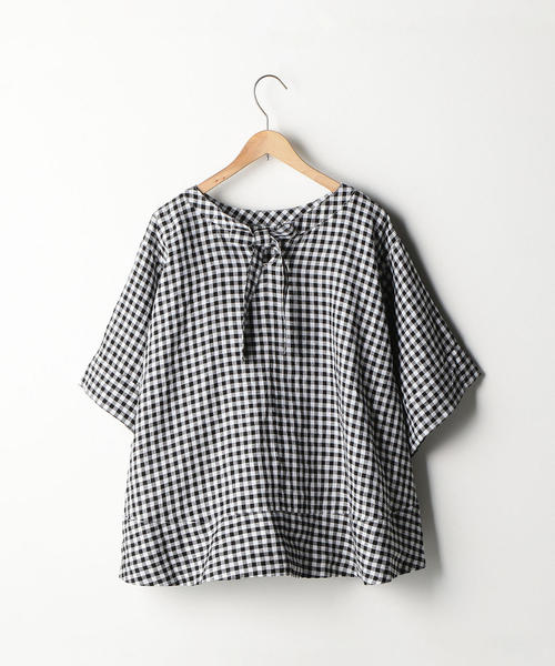 coen（コーエン）の「【WEB限定復刻】フレンチリネンバックリボンブラウス（シャツ/ブラウス・レディース・チェック/ネイビー/ブラック・FREE）」の9枚目の写真