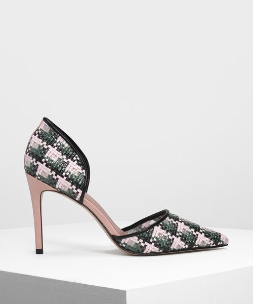 CHARLES & KEITH(チャールズ & キース)の「ラフィアドルセイヒール / Raffia D'orsay Heels(パンプス・レディース・ブラック/ブラウン/ベビーピンク・22.5cm/23cm/23.5cm/24.5cm/25cm)」の1枚目の写真