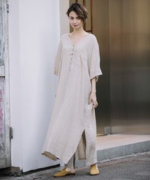 Munich | 60sフレンチリネンヘンリーネックリラックスワンピース(リゾートマキシワンピース)(ワンピース)