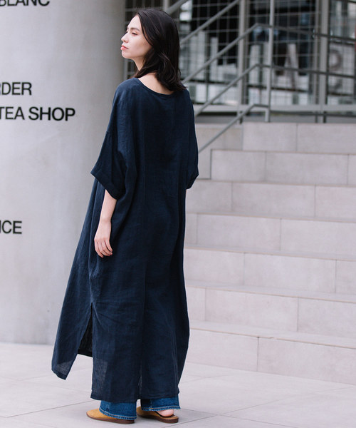 Munich（ミューニック）の「60sフレンチリネンヘンリーネックリラックスワンピース(リゾートマキシワンピース)（ワンピース・レディース・ホワイト/カーキ/ライトグリーン/キャメル/ベージュ/ブラック/ネイビー/モカ・FREE）」の19枚目の写真