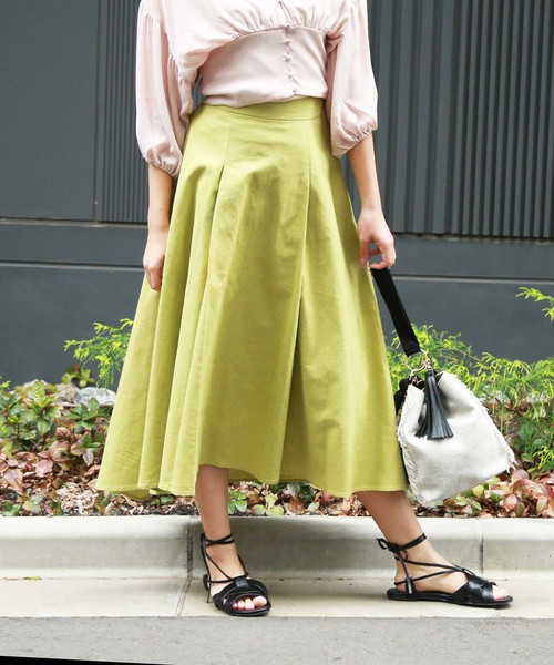 FREE'S MART（フリーズマート）の「麻調合繊前後差フレアスカート（スカート・レディース・ベージュ/ピンク/イエロー・FREE）」の3枚目の写真